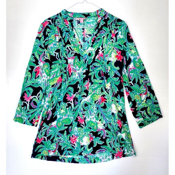 Lilly Pulitzer Women's Green Pink Rayon Sarasota Tunic Trunk Show Print Size XXS - Picture 10 of 12